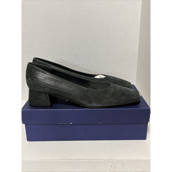 Stuart Weitzman Any day Gray Scottish Napa Block Heels Size 9.5M Pump Square Toe - Picture 6 of 8